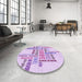 Round Patterned Purple Rug in a Office, pat1584pur