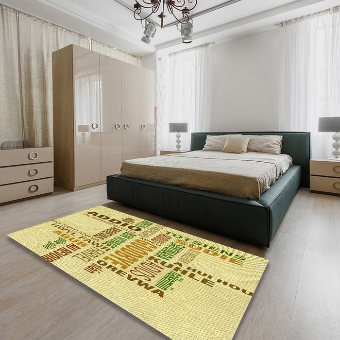 Patterned Caramel Brown Rug in a Bedroom, pat1584yw