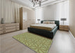 Patterned Avocado Green Rug in a Bedroom, pat1585lblu