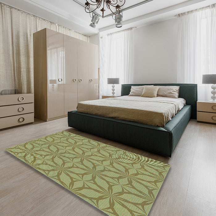 Patterned Avocado Green Rug in a Bedroom, pat1585lblu