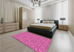 Round Machine Washable Transitional Deep Pink Rug in a Office, wshpat1585pur
