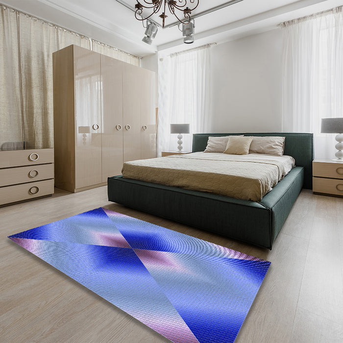 Patterned Sky Blue Rug in a Bedroom, pat1586blu