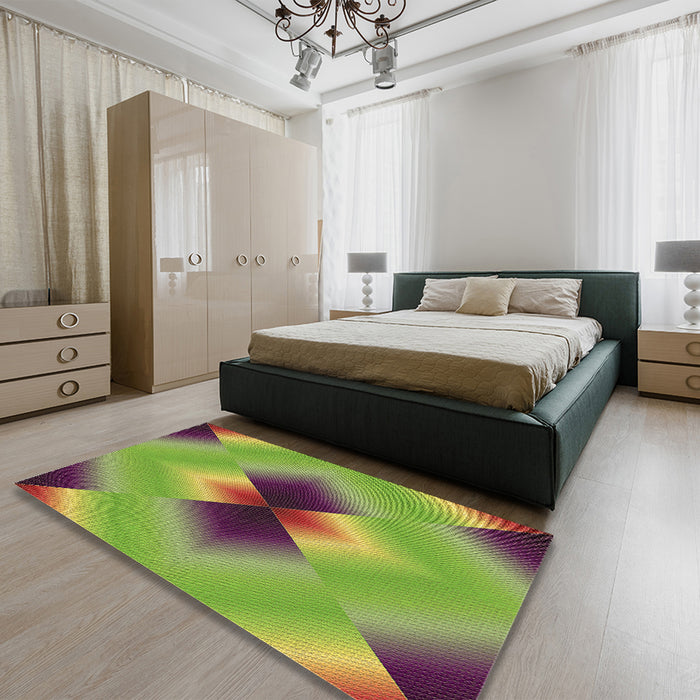 Patterned Pistachio Green Rug in a Bedroom, pat1586brn