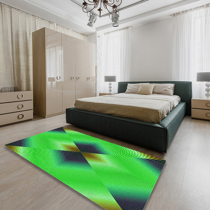 Round Machine Washable Transitional Lime Green Rug in a Office, wshpat1586grn