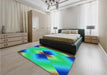 Patterned Glacial Blue Ice Blue Rug in a Bedroom, pat1586lblu