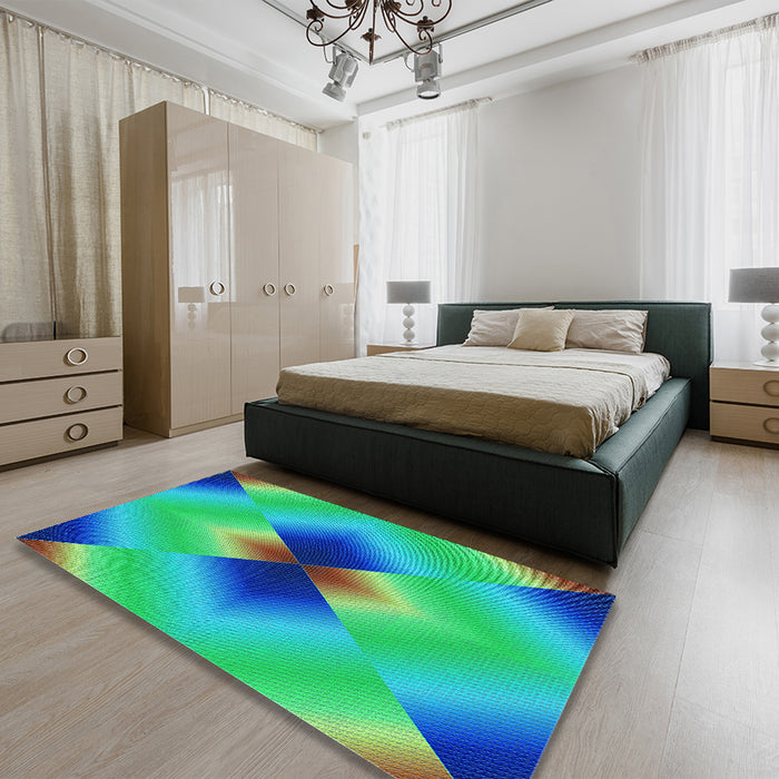 Round Machine Washable Transitional Glacial Blue Ice Blue Rug in a Office, wshpat1586lblu