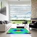 Square Patterned Glacial Blue Ice Blue Rug in a Living Room, pat1586lblu