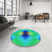 Round Patterned Glacial Blue Ice Blue Rug in a Office, pat1586lblu