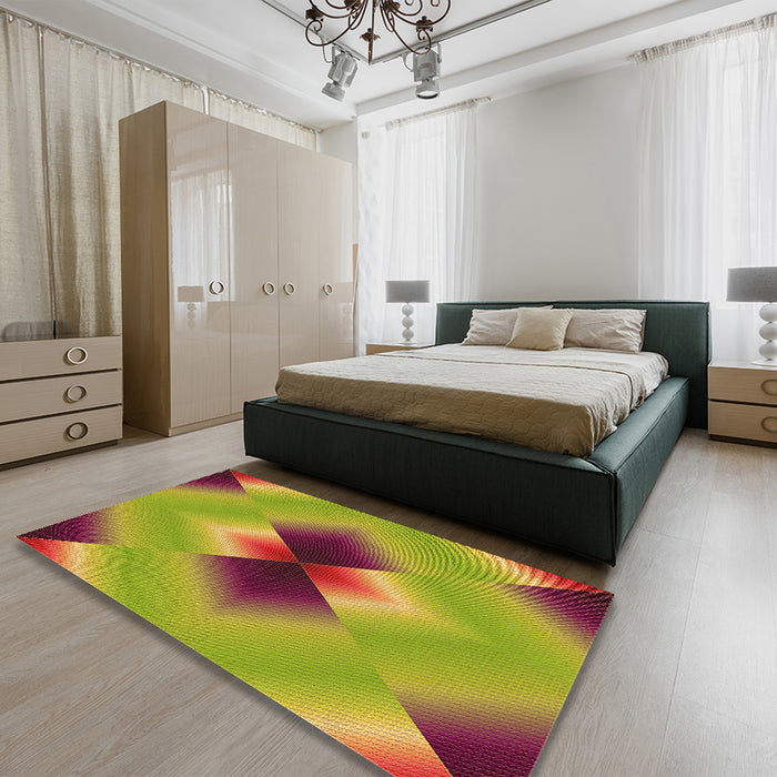 Patterned Green Rug in a Bedroom, pat1586org