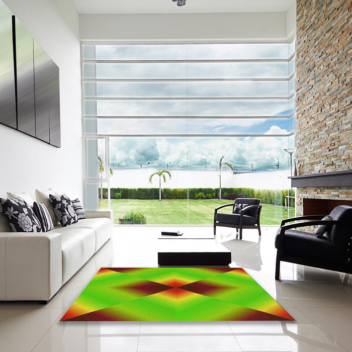 Square Patterned Bright Green Rug in a Living Room, pat1586yw