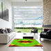 Square Patterned Bright Green Rug in a Living Room, pat1586yw