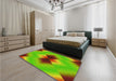 Patterned Bright Green Rug in a Bedroom, pat1586yw