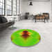 Round Patterned Bright Green Rug in a Office, pat1586yw