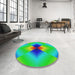 Round Patterned Neon Green Modern Rug in a Office, pat1586