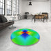 Round Machine Washable Transitional Neon Green Rug in a Office, wshpat1586