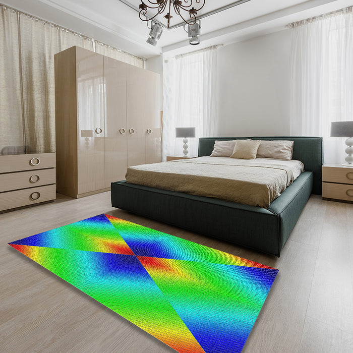 Patterned Neon Green Modern Rug in a Bedroom, pat1586