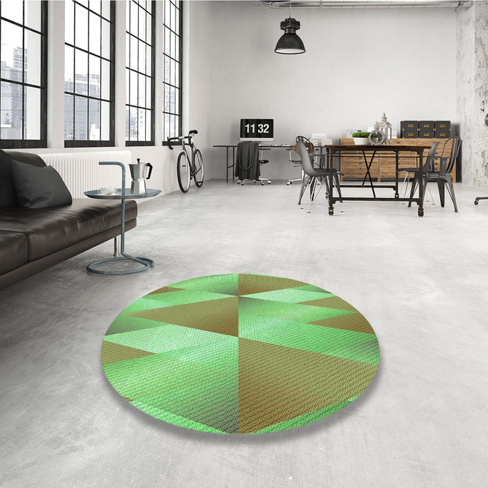 Round Patterned Green Rug in a Office, pat1587grn