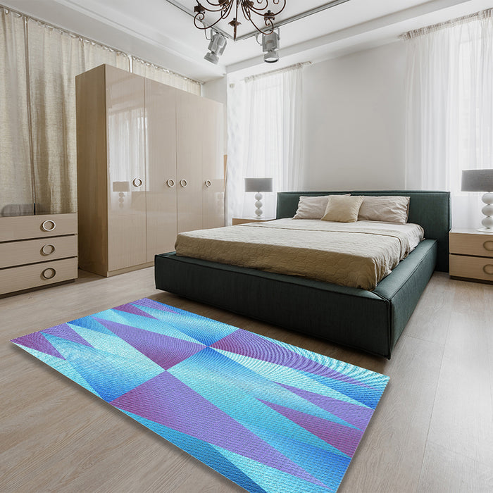 Patterned Light Slate Blue Rug in a Bedroom, pat1587lblu