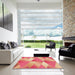 Square Patterned Crimson Red Rug in a Living Room, pat1587org