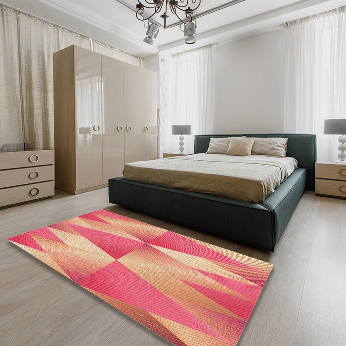 Patterned Crimson Red Rug in a Bedroom, pat1587org