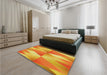 Patterned Orange Red Orange Rug in a Bedroom, pat1587yw