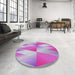 Round Machine Washable Transitional Mauve Purple Rug in a Office, wshpat1587