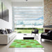 Machine Washable Transitional Emerald Green Rug in a Kitchen, wshpat1588grn