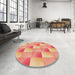 Round Patterned Bright Orange Rug in a Office, pat1588org