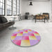 Round Machine Washable Transitional Magenta Pink Rug in a Office, wshpat1588