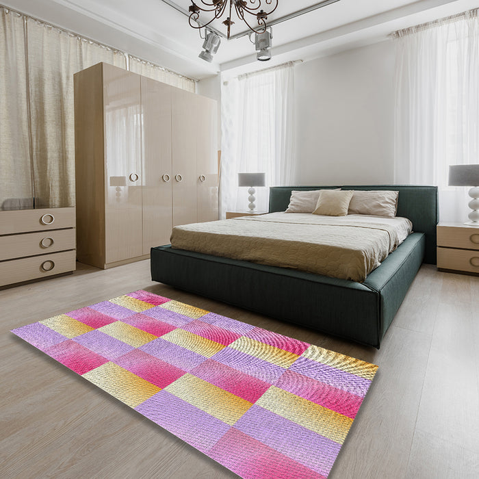 Patterned Magenta Pink Novelty Rug in a Bedroom, pat1588