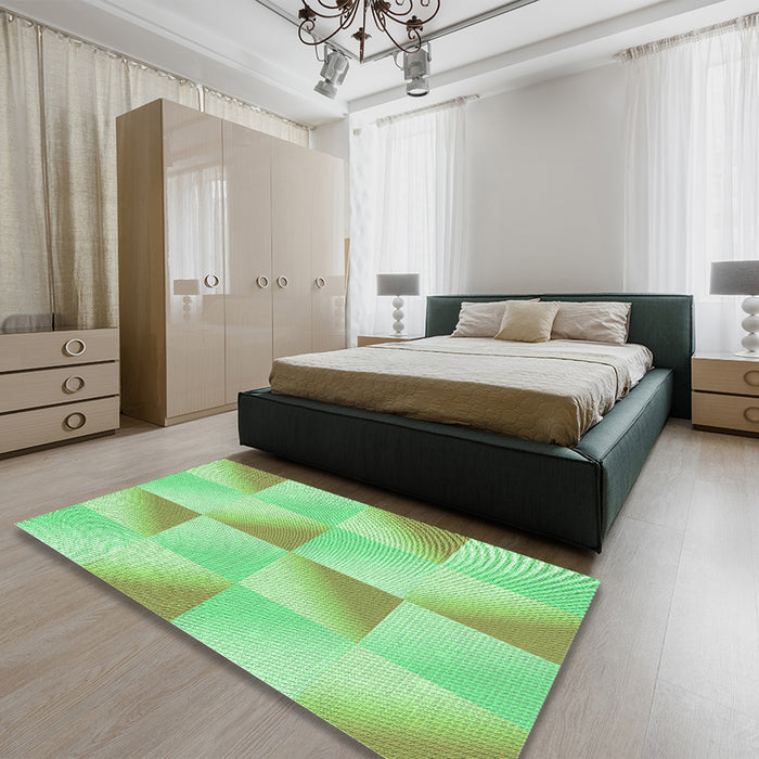 Round Machine Washable Transitional Green Rug in a Office, wshpat1589grn