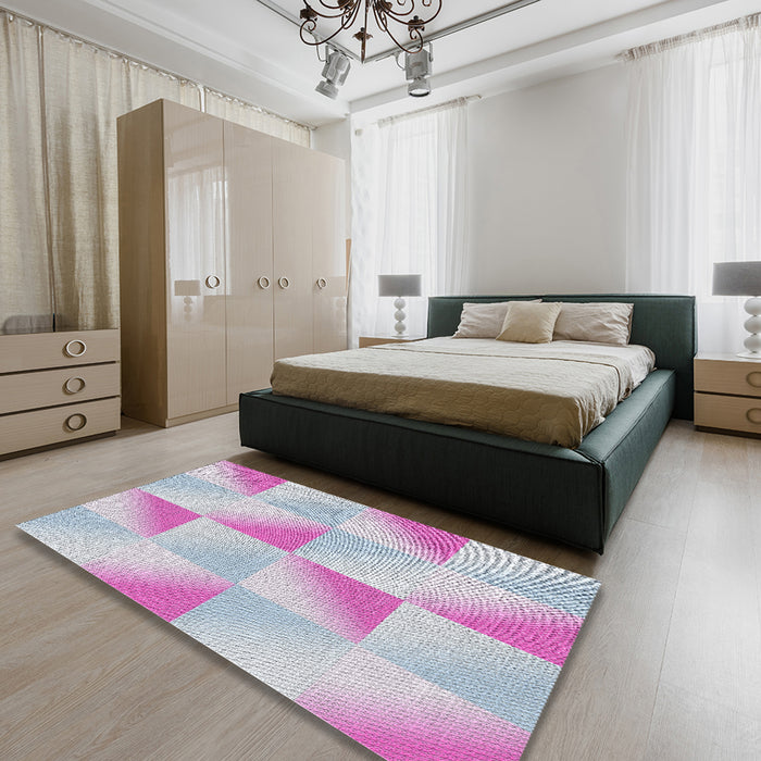Patterned Lavender Blue Abstract Machine Washable Rug in a Bedroom, wshpat1589