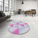 Round Patterned Lavender Blue Abstract Machine Washable Rug in a Office, wshpat1589