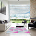 Square Patterned Lavender Blue Abstract Machine Washable Rug in a Living Room, wshpat1589