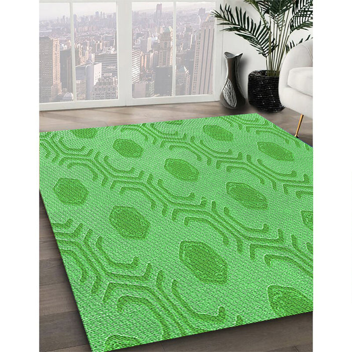 Patterned Neon Green Rug in Family Room, pat159grn
