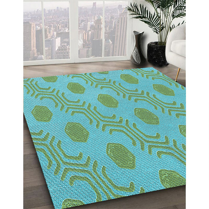 Patterned Medium Sea Green Rug in Family Room, pat159lblu