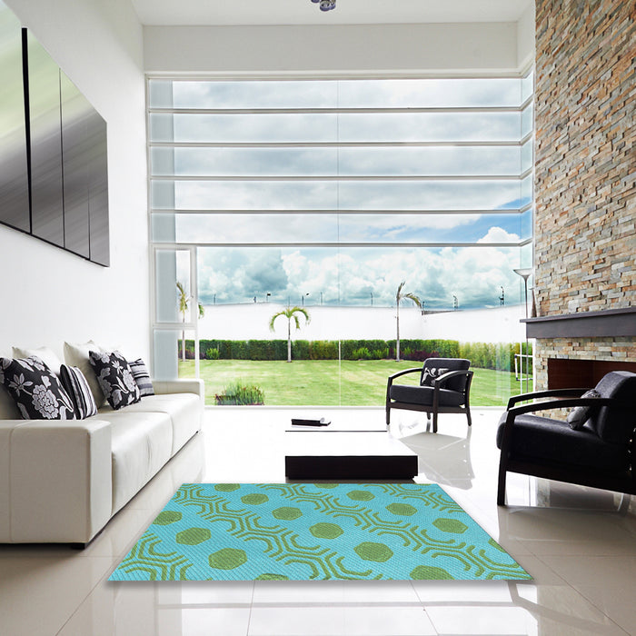 Square Patterned Medium Sea Green Rug in a Living Room, pat159lblu