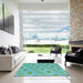 Square Patterned Medium Sea Green Rug in a Living Room, pat159lblu