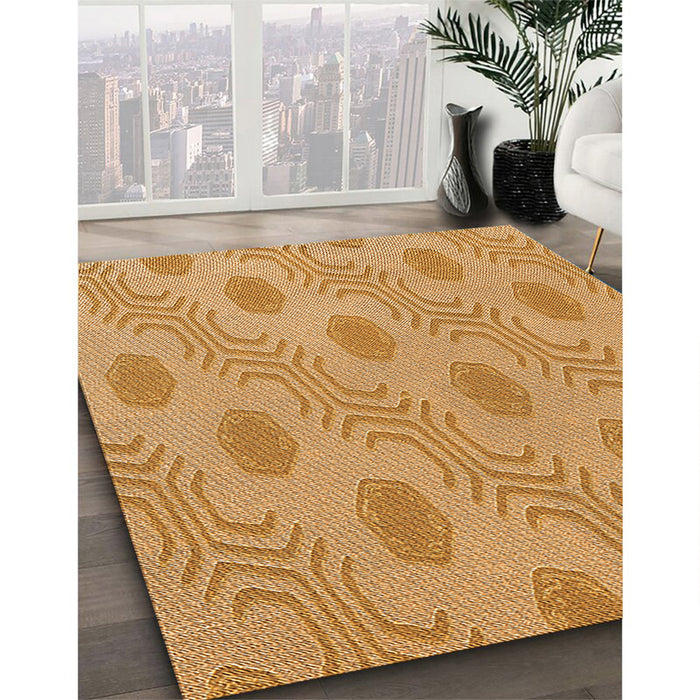 Patterned Neon Orange Rug in Family Room, pat159org