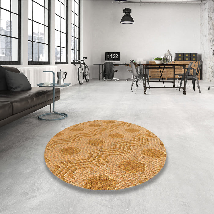 Round Patterned Neon Orange Rug in a Office, pat159org