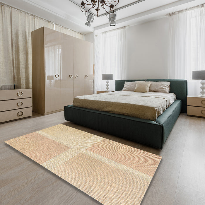 Round Machine Washable Transitional Khaki Gold Rug in a Office, wshpat1590brn