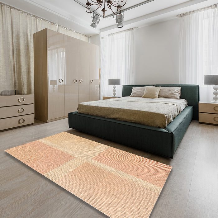Round Machine Washable Transitional Khaki Gold Rug in a Office, wshpat1590org