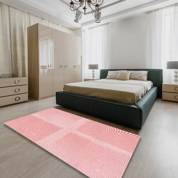 Round Machine Washable Transitional Pastel Red Pink Rug in a Office, wshpat1590rd