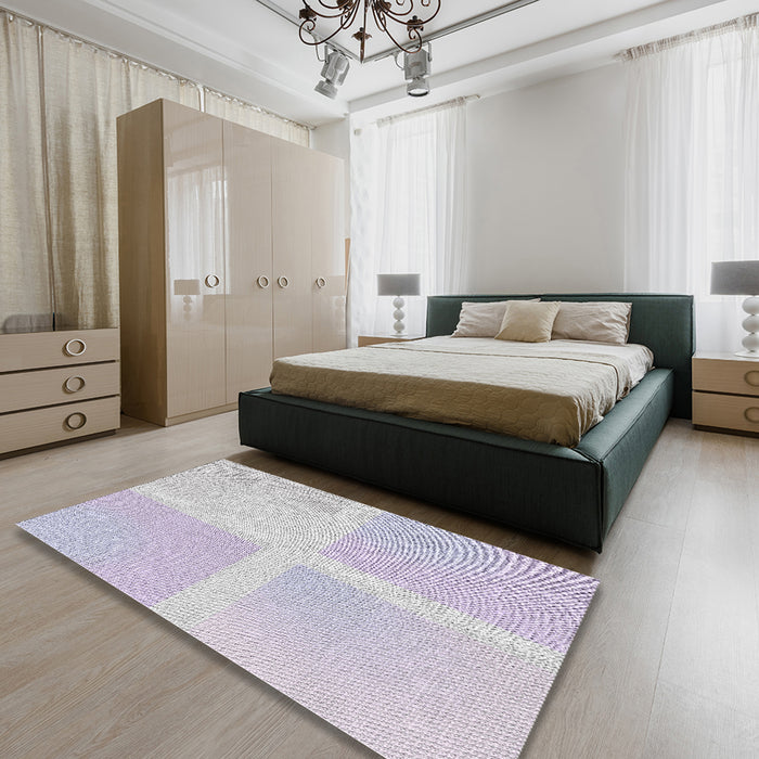 Patterned Lavender Purple Abstract Machine Washable Rug in a Bedroom, wshpat1590