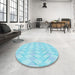 Round Patterned Diamond Blue Rug in a Office, pat1592lblu