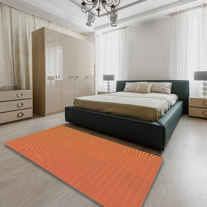 Patterned Neon Orange Rug in a Bedroom, pat1594org