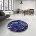 Round Patterned Night Blue Rug in a Office, pat1595blu