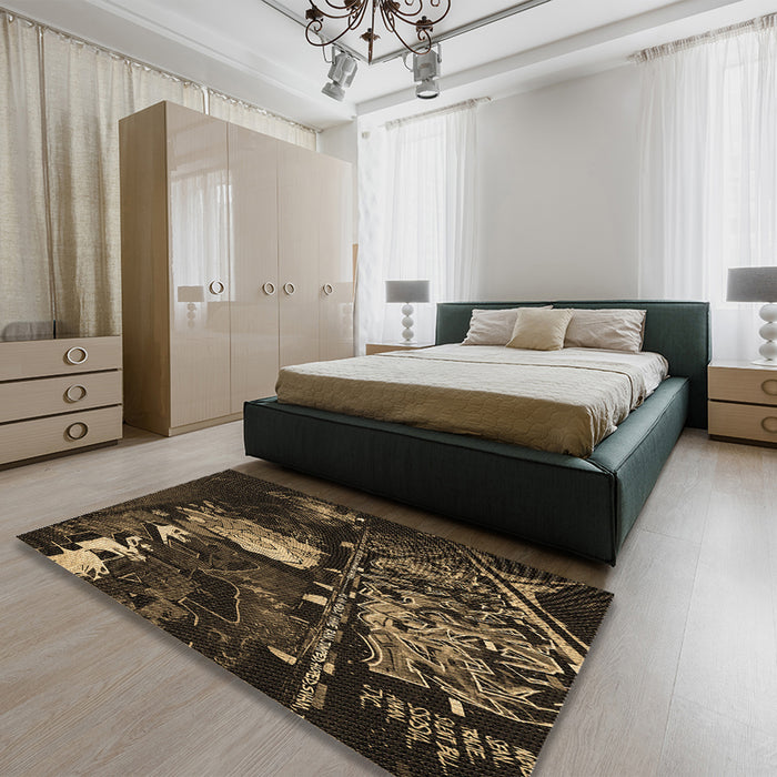 Patterned Brown Rug in a Bedroom, pat1595brn