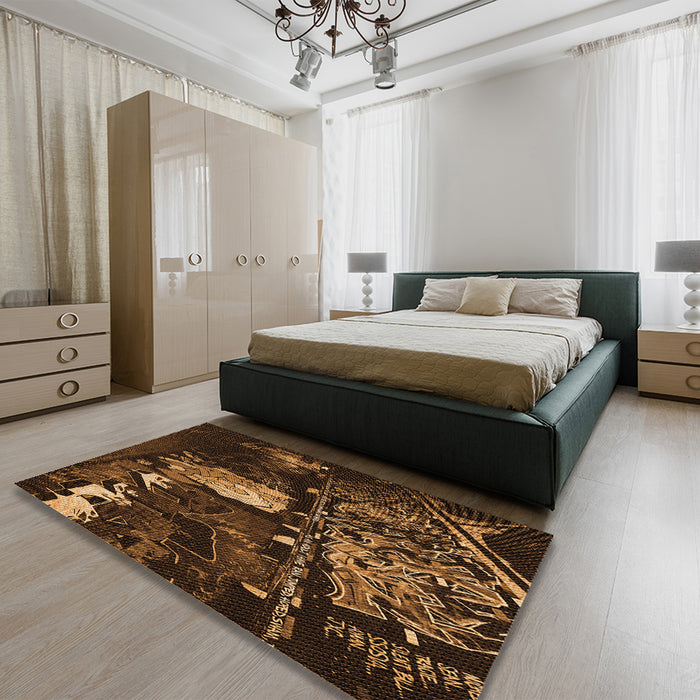 Patterned Black Brown Rug in a Bedroom, pat1595org