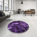 Round Patterned Deep Purple Rug in a Office, pat1595pur